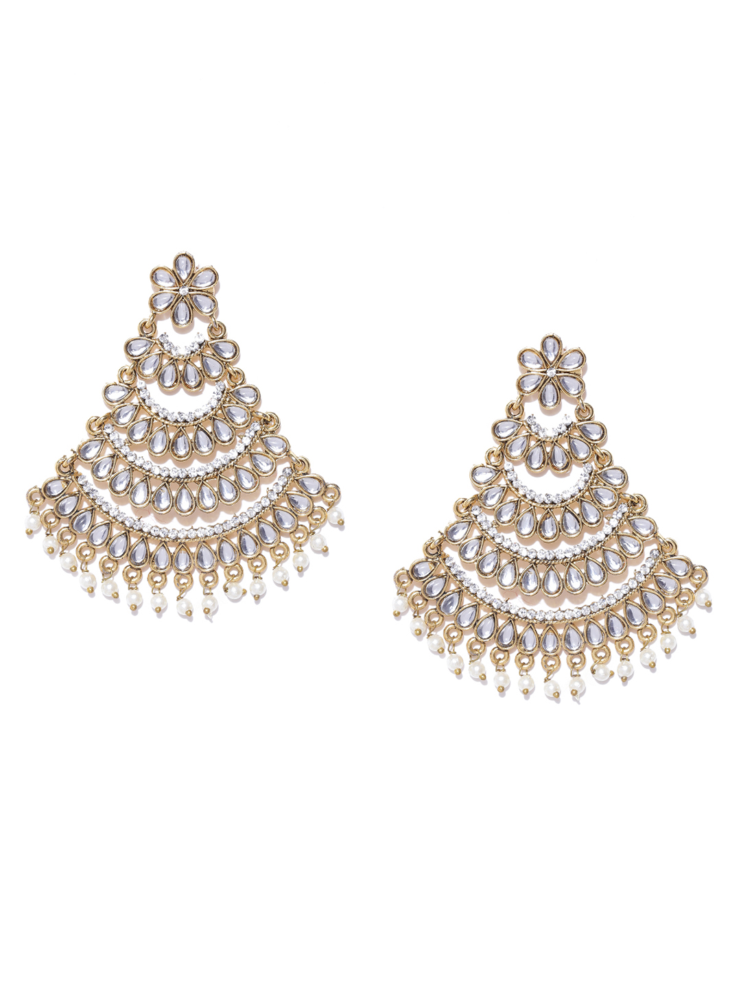 YouBella Gold-Plated Stone-Studded Beaded Chandbalis